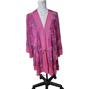 Lane Bryant Kimono Open Front Waist Tie Kimono Pink Blue White Women's 22 24